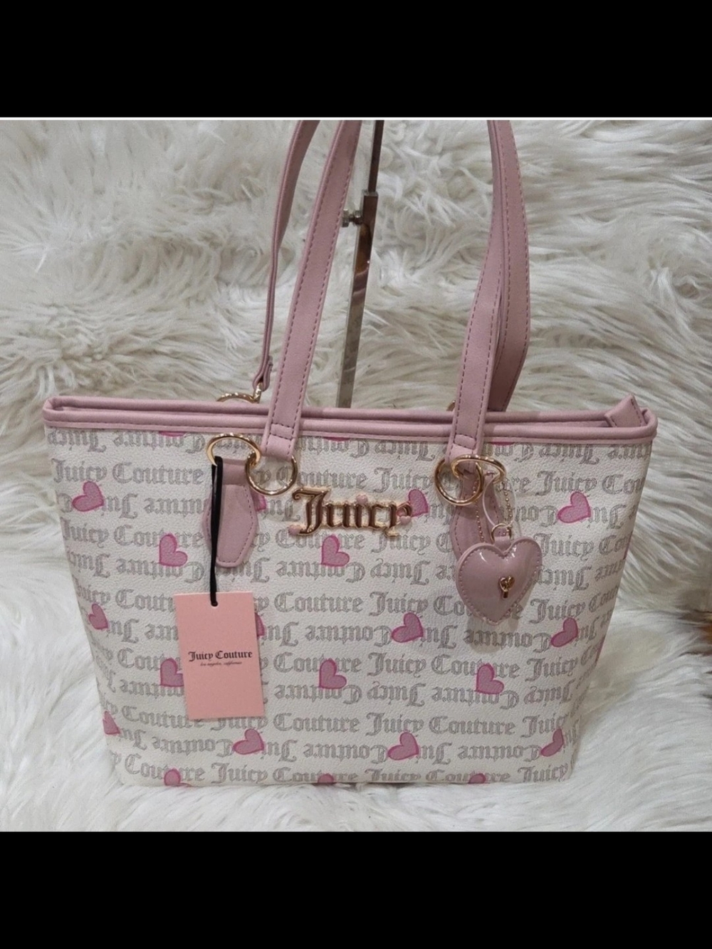 Juicy Couture Pink & Cream Heart Logo Tote